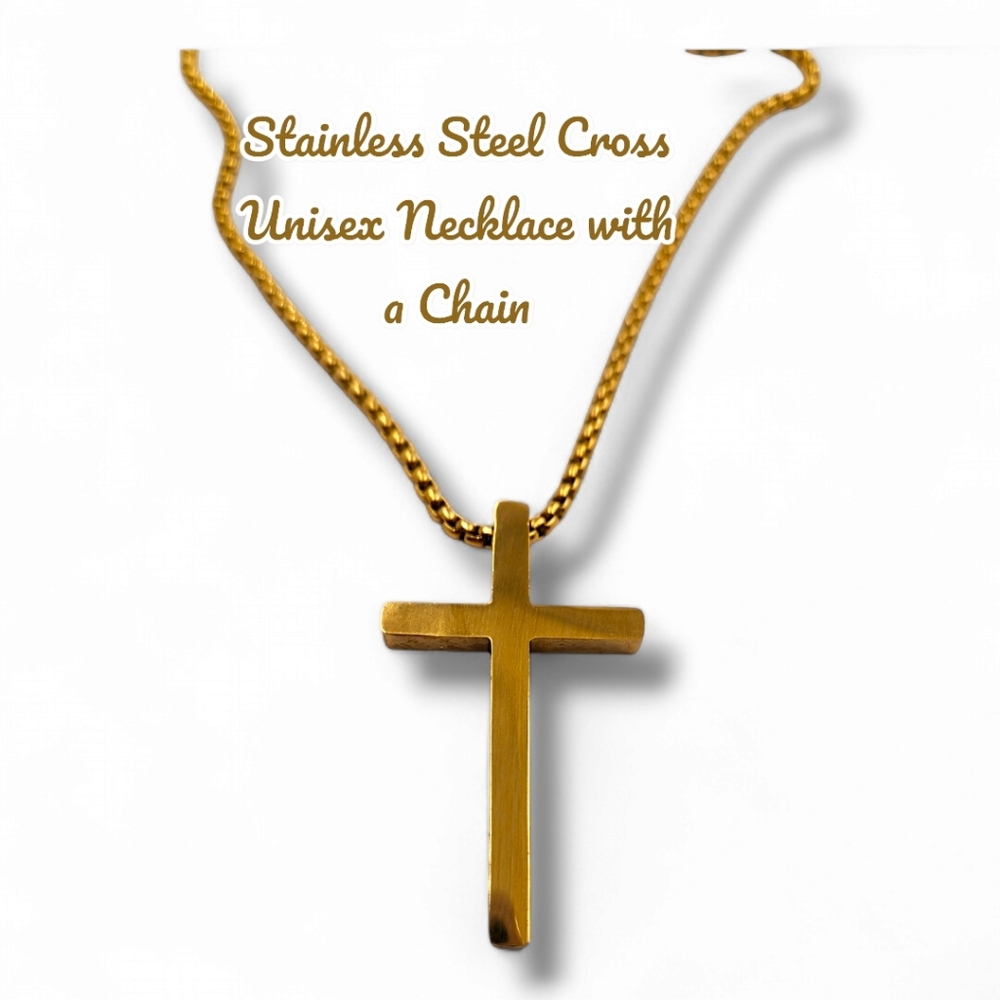 Stainless Steel Cross Unisex Necklace with a chain